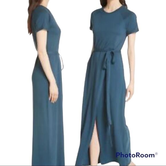 ELIZABETH AND JAMES Welles blue Faux-Wrap Belted T-Shirt carefree Maxi Dress - Picture 7 of 7